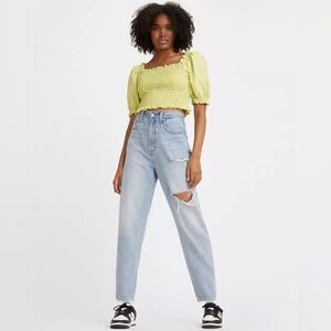 Levis High Loose Taper Light Blue Distressed Blue Jeans 26